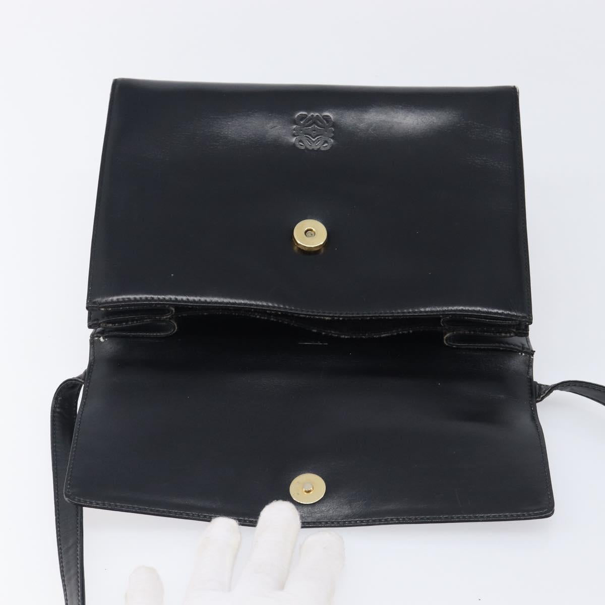 LOEWE Shoulder Bag Leather Black Gold Auth 206752