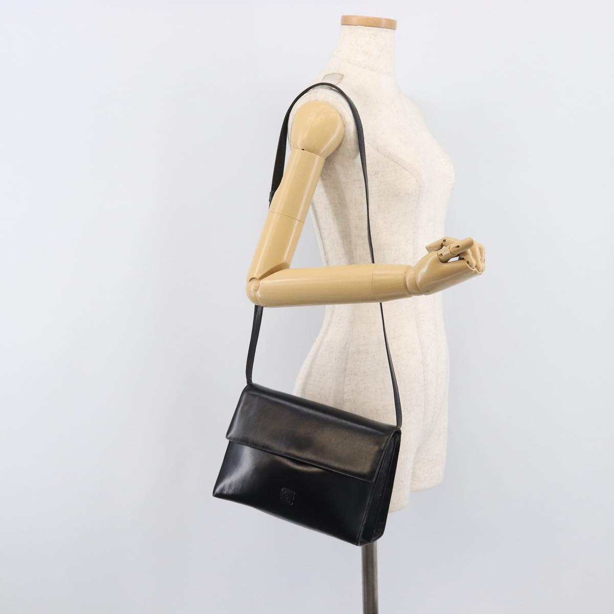 LOEWE Shoulder Bag Leather Black Gold Auth 206752