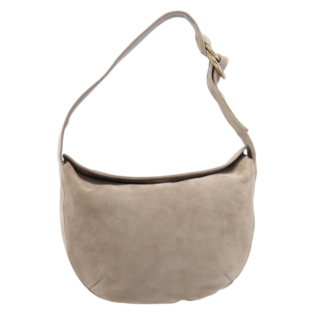 Cartier Trinity Shoulder Bag Suede Beige Gold Silver Auth 206754V
