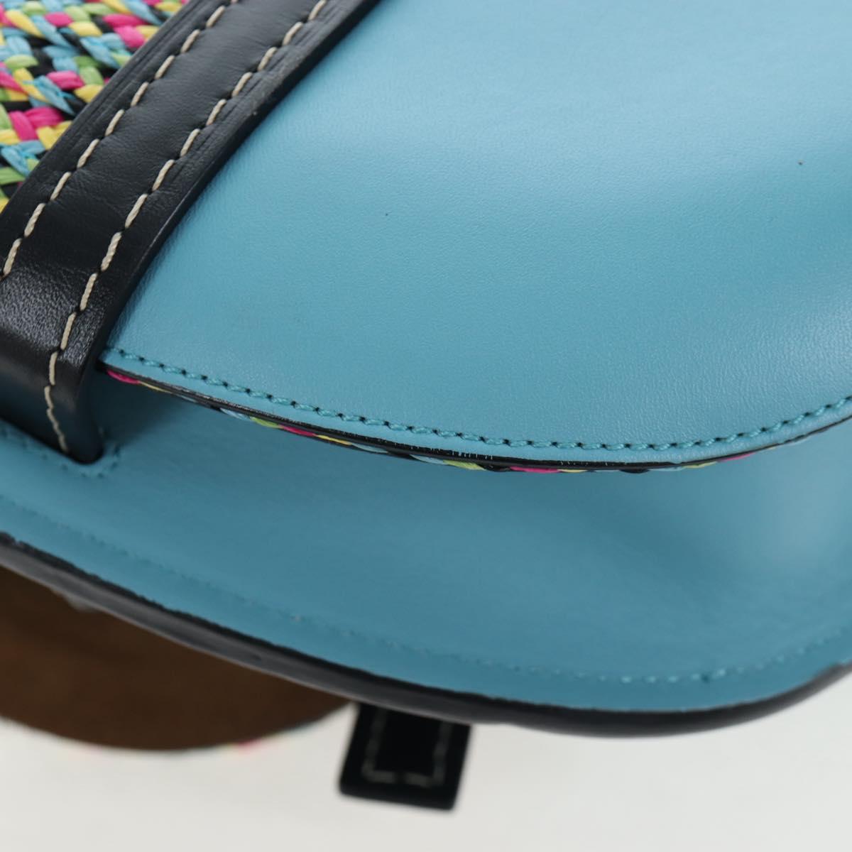 LOEWE Gate Bag Shoulder Bag Leather Light Blue Gold Auth 206756M