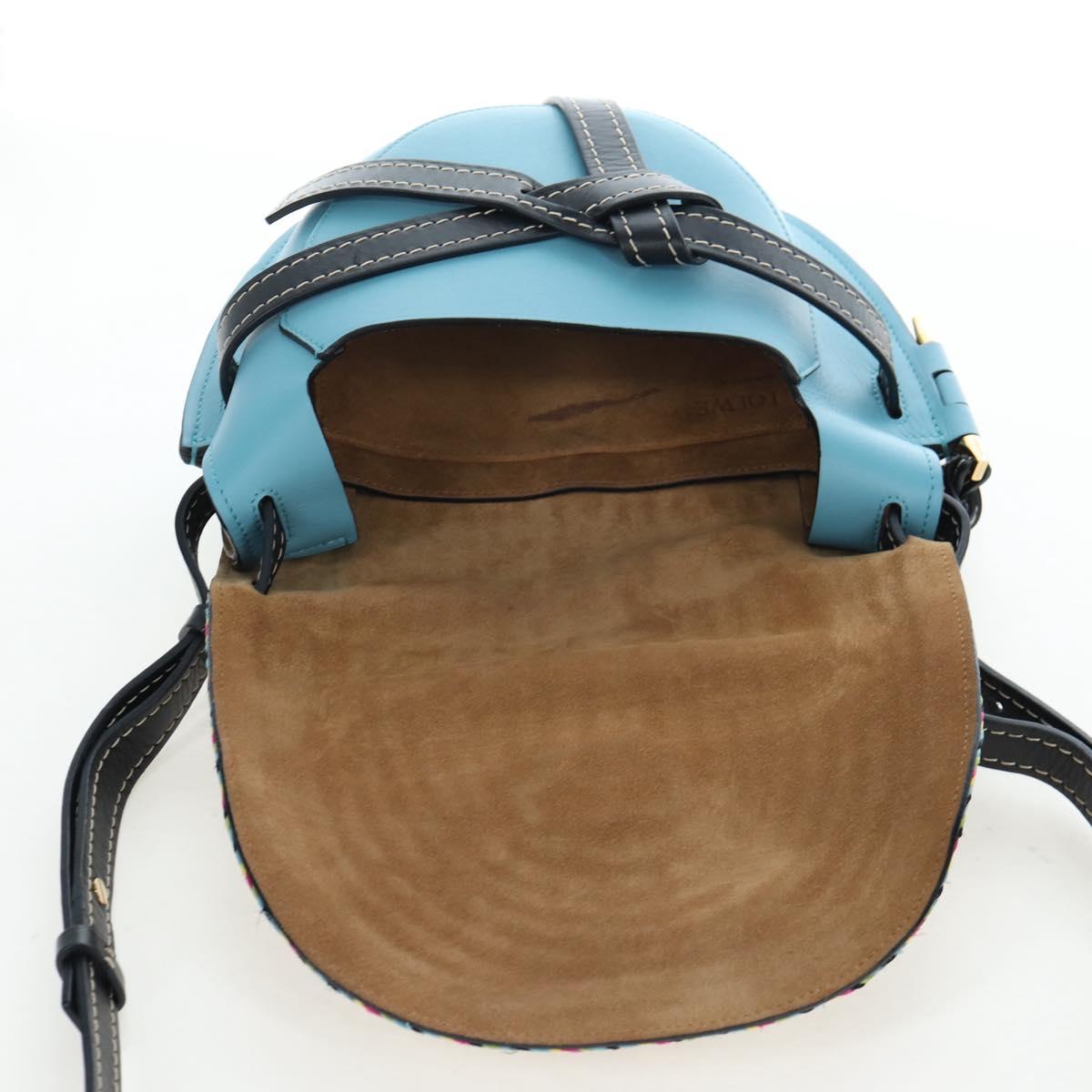 LOEWE Gate Bag Shoulder Bag Leather Light Blue Gold Auth 206756M