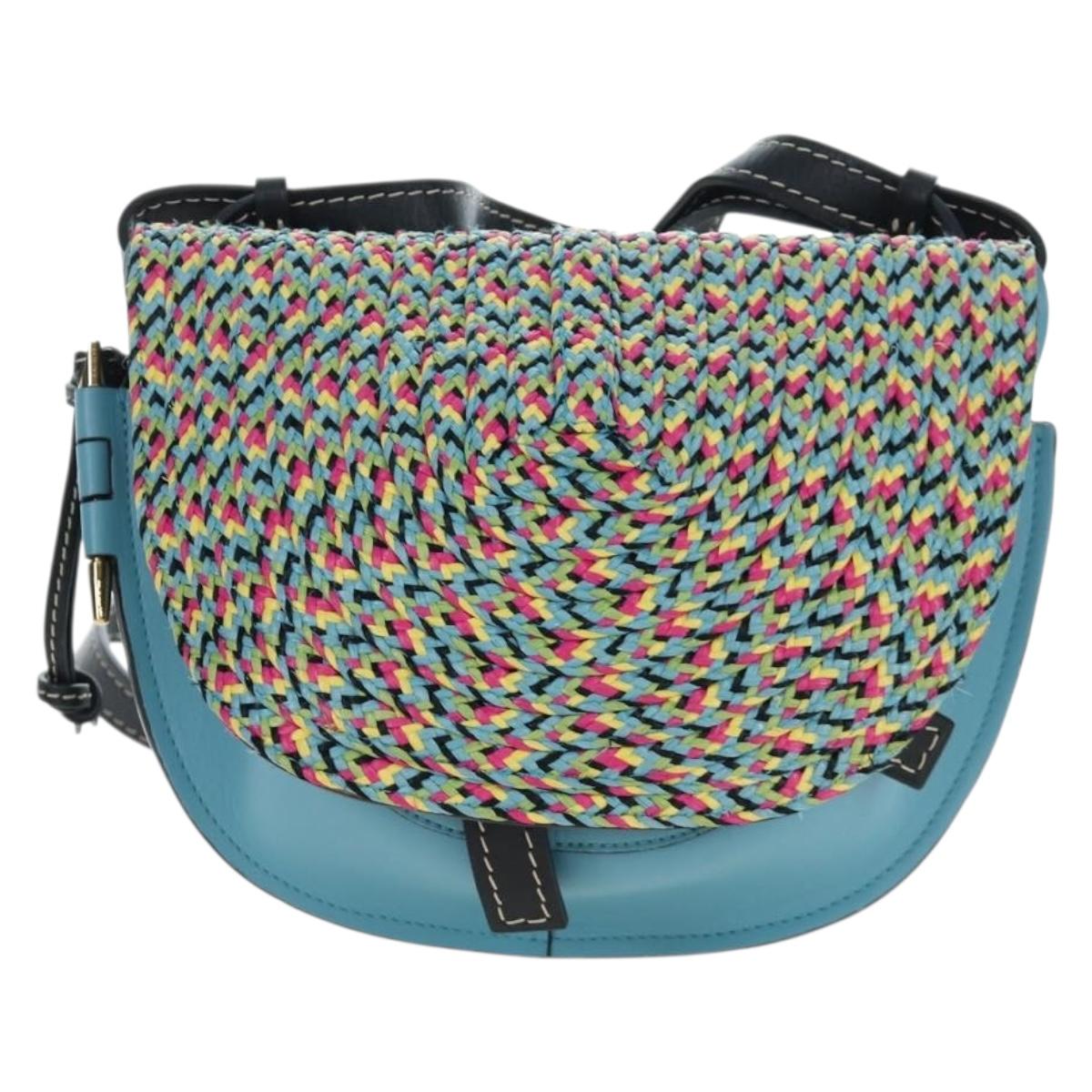 LOEWE Gate Bag Shoulder Bag Leather Light Blue Gold Auth 206756M