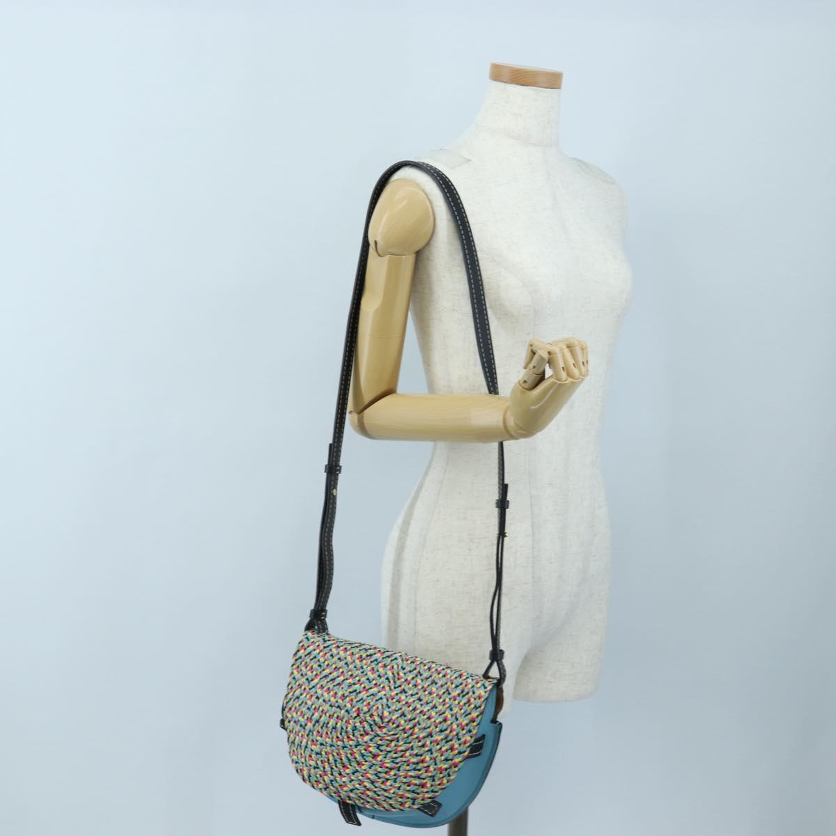 LOEWE Gate Bag Shoulder Bag Leather Light Blue Gold Auth 206756M