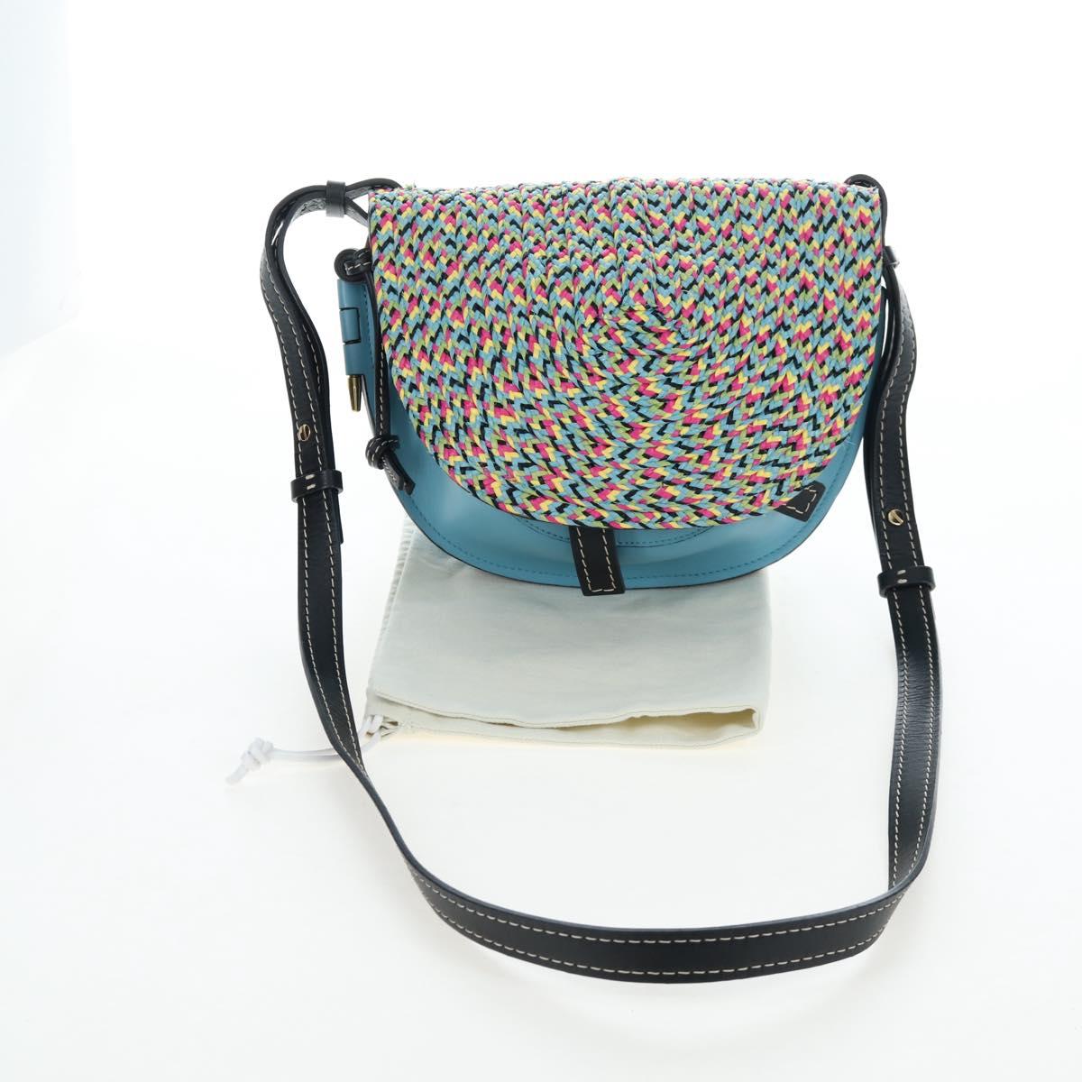 LOEWE Gate Bag Shoulder Bag Leather Light Blue Gold Auth 206756M