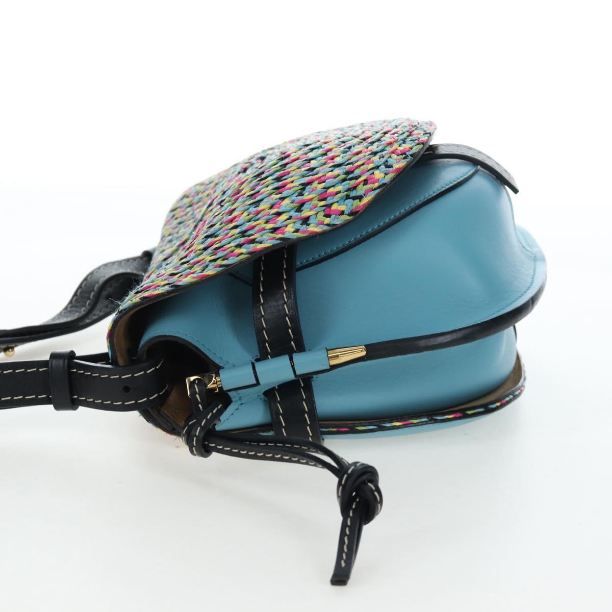 LOEWE Gate Bag Shoulder Bag Leather Light Blue Gold Auth 206756M