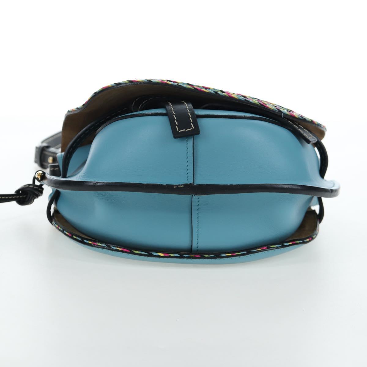 LOEWE Gate Bag Shoulder Bag Leather Light Blue Gold Auth 206756M
