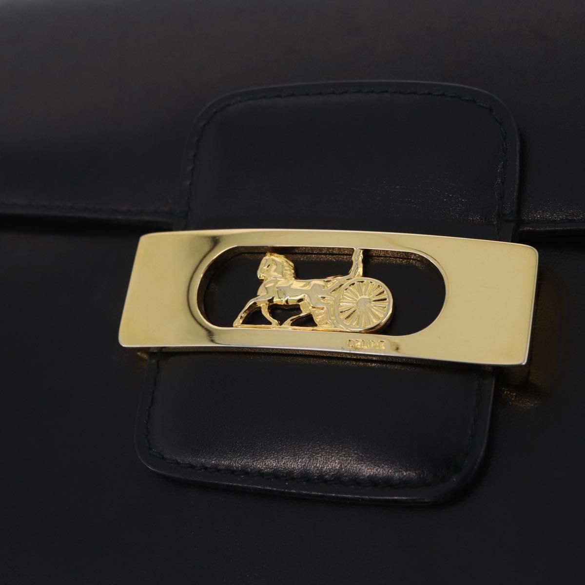 CELINE Horse Carriage Horsebit Shoulder Bag Leather Black Gold Auth 206758V