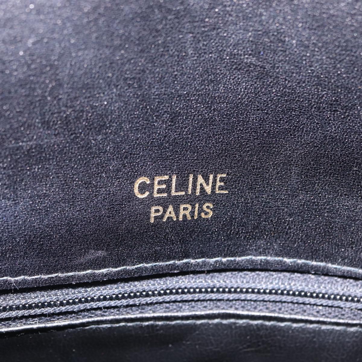 CELINE Horse Carriage Horsebit Shoulder Bag Leather Black Gold Auth 206758V