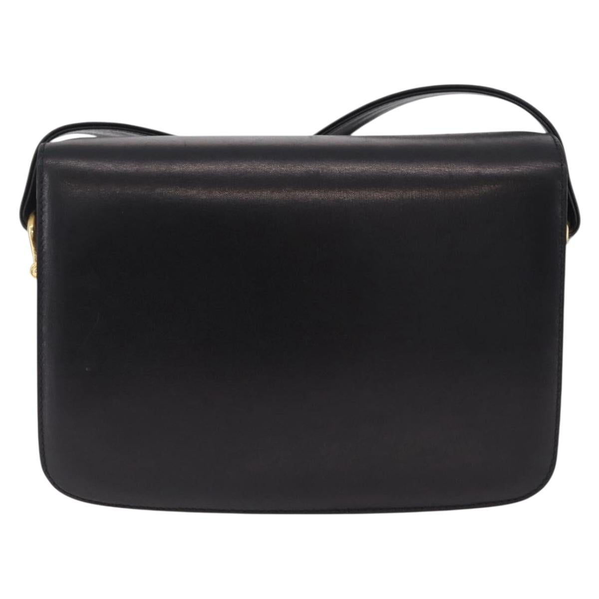 CELINE Horse Carriage Horsebit Shoulder Bag Leather Black Gold Auth 206758V