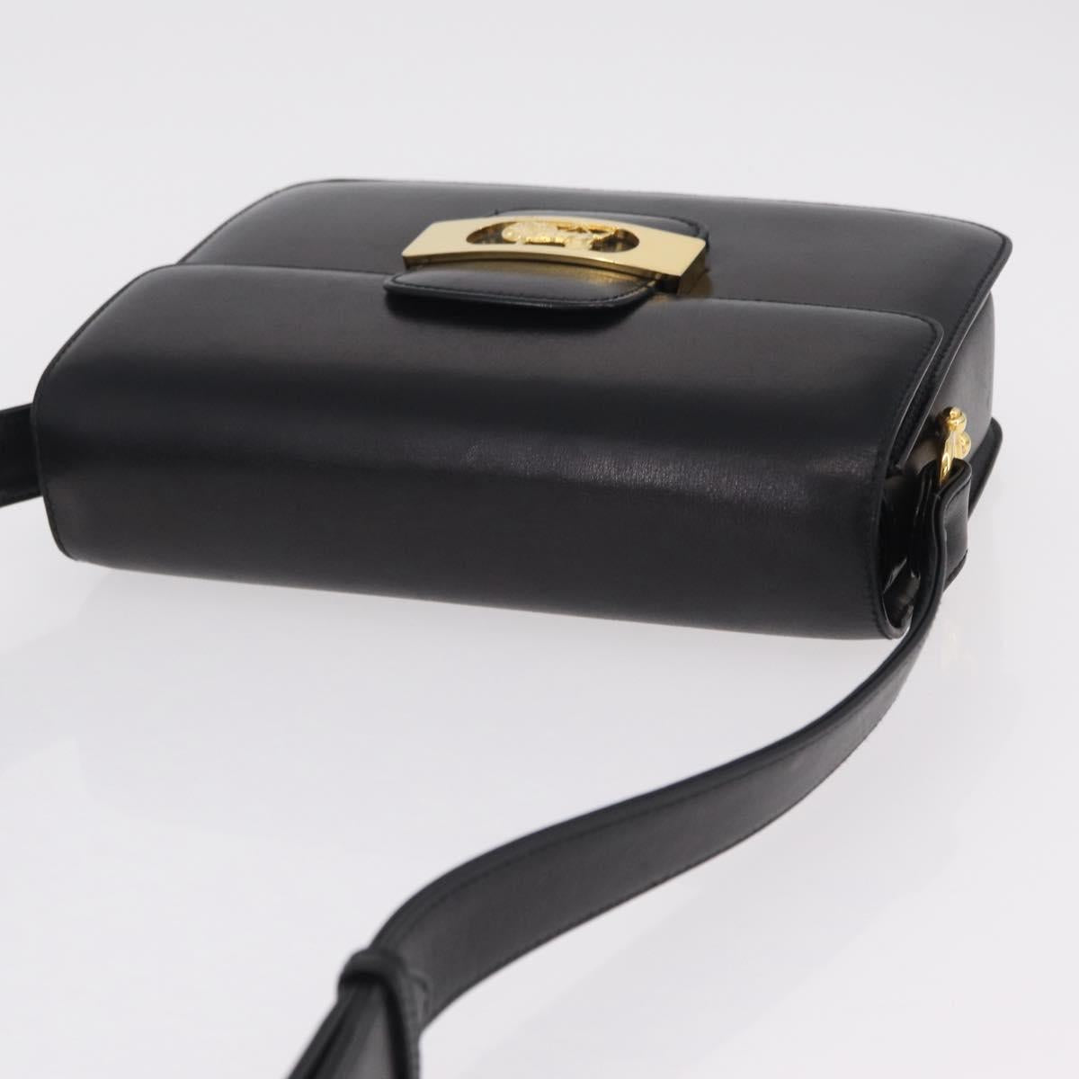 CELINE Horse Carriage Horsebit Shoulder Bag Leather Black Gold Auth 206758V