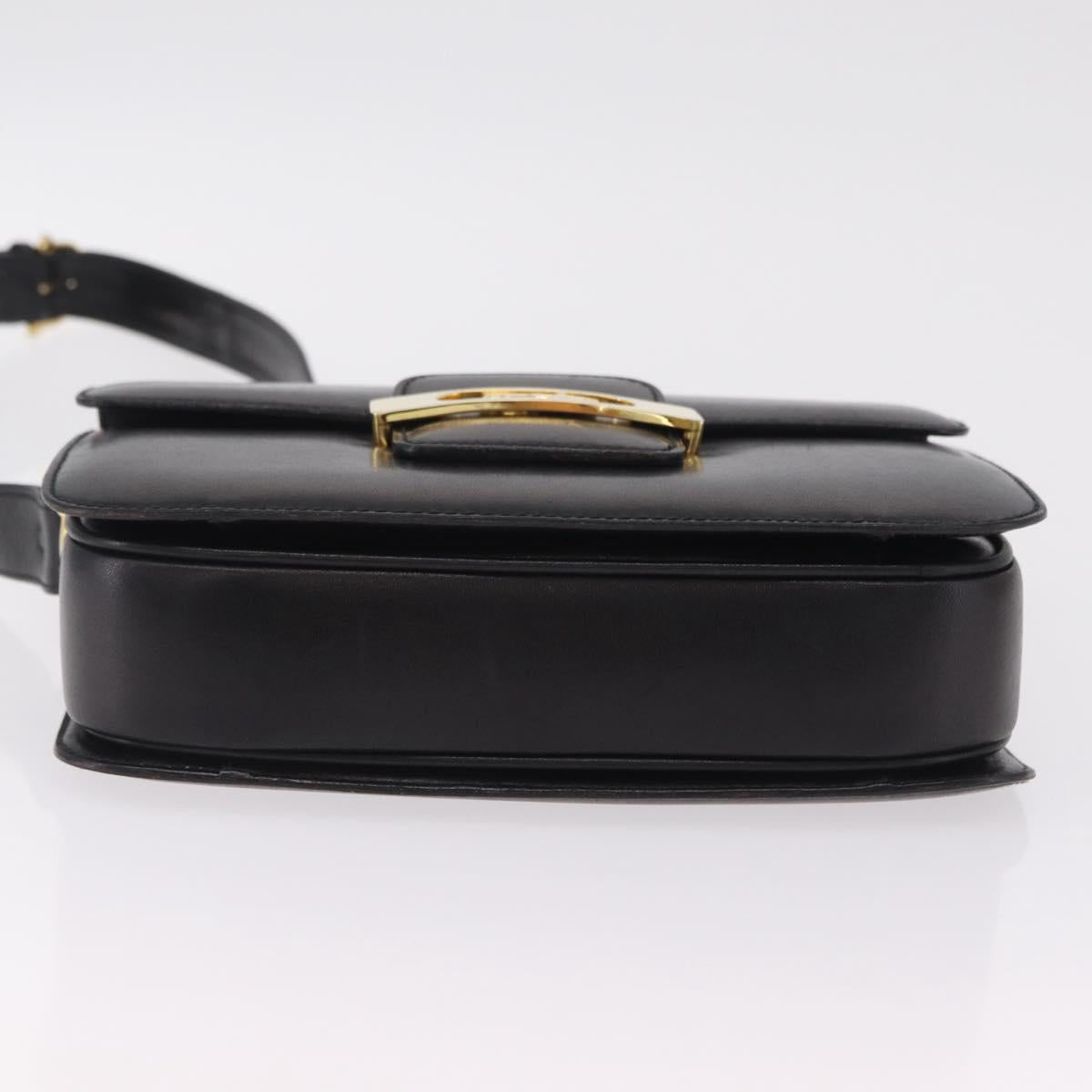 CELINE Horse Carriage Horsebit Shoulder Bag Leather Black Gold Auth 206758V