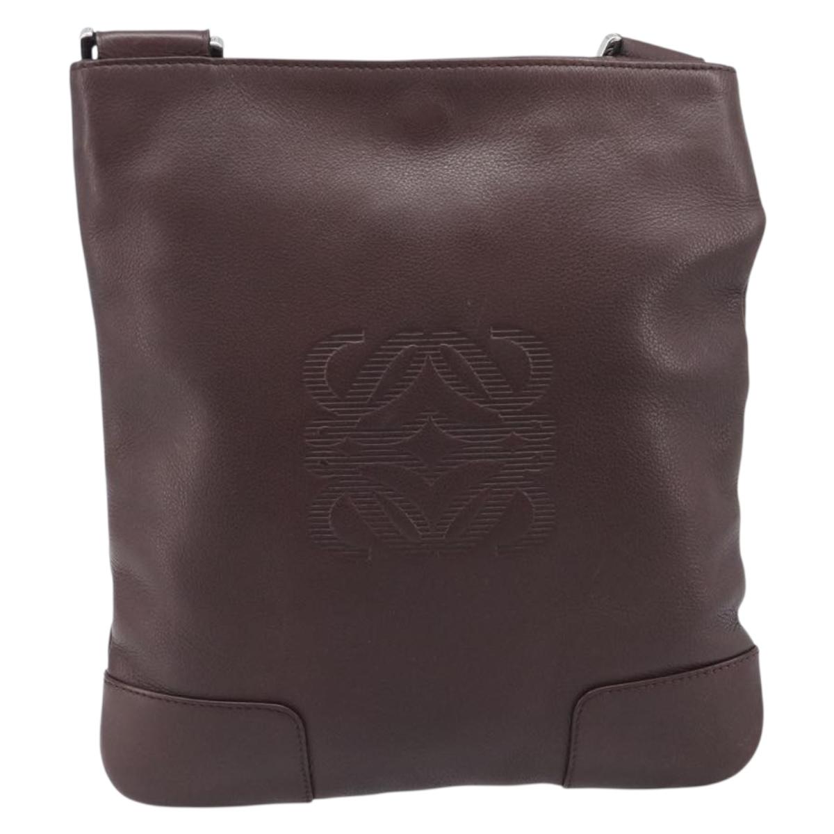 LOEWE Shoulder Bag Leather Brown Silver Auth 206761A