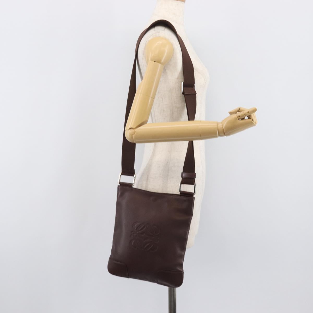 LOEWE Shoulder Bag Leather Brown Silver Auth 206761A