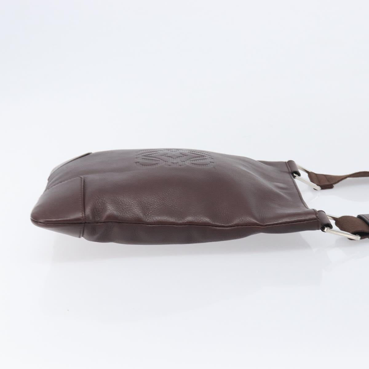 LOEWE Shoulder Bag Leather Brown Silver Auth 206761A
