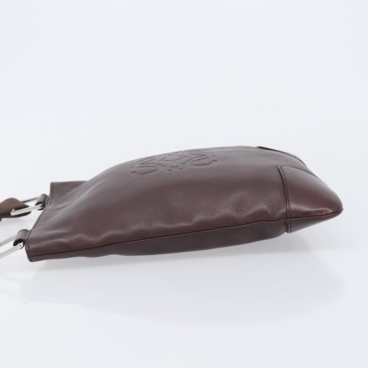 LOEWE Shoulder Bag Leather Brown Silver Auth 206761A