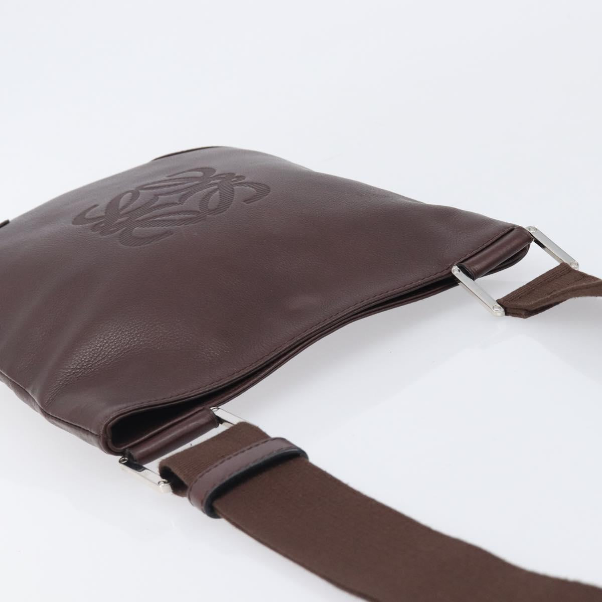 LOEWE Shoulder Bag Leather Brown Silver Auth 206761A