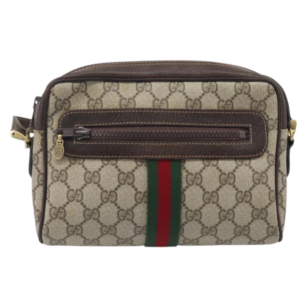 GUCCI GG Supreme Web Sherry Line Bag PVC Beige Gold 51 01 3552 Auth 206765