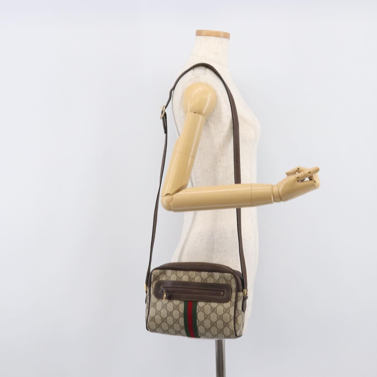 GUCCI GG Supreme Web Sherry Line Bag PVC Beige Gold 51 01 3552 Auth 206765