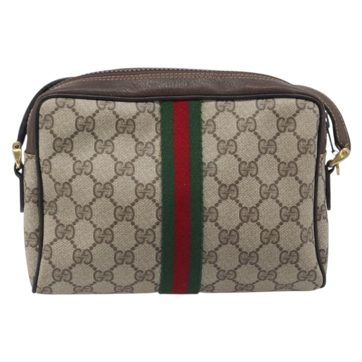 GUCCI GG Supreme Web Sherry Line Bag PVC Beige Gold 51 01 3552 Auth 206765