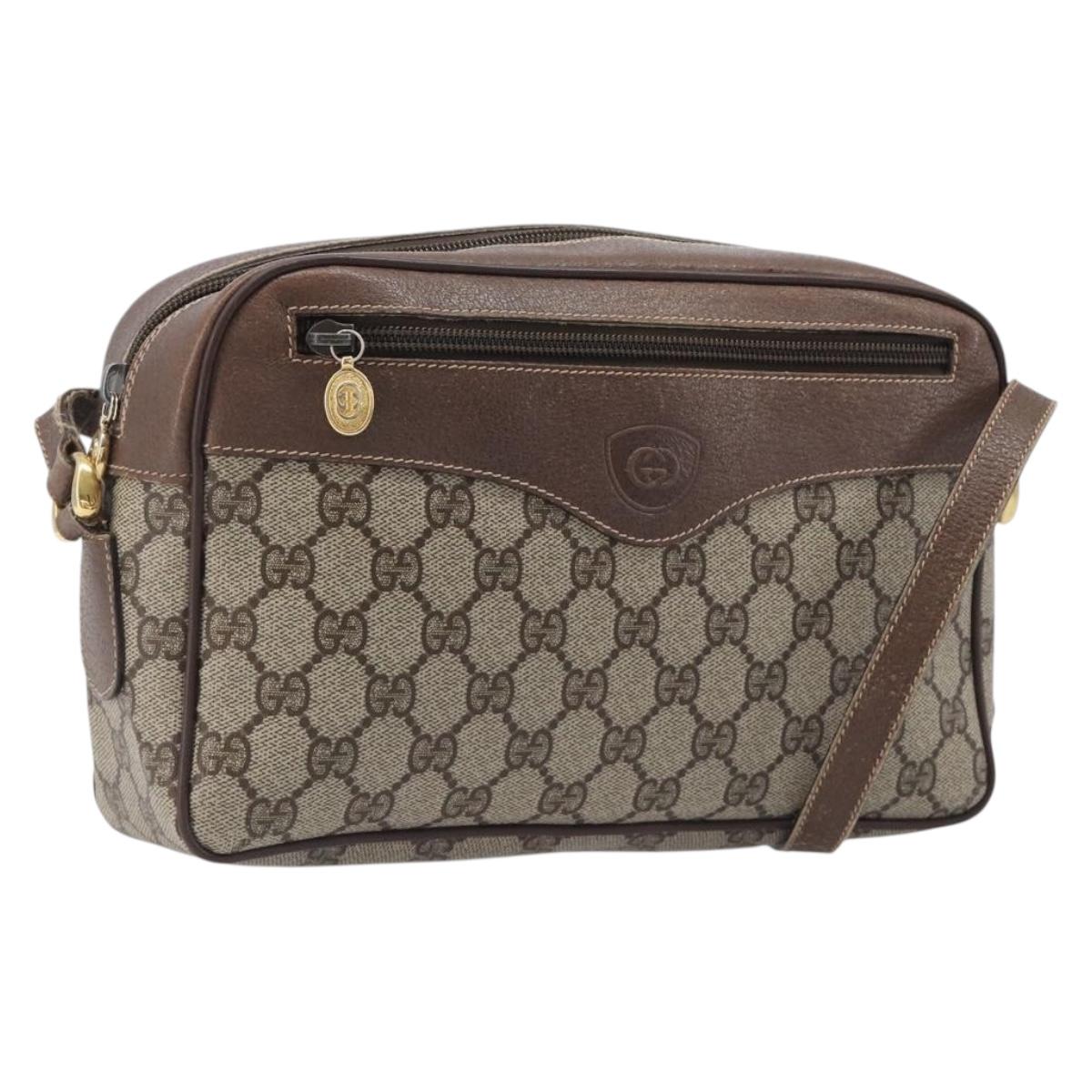 GUCCI GG Supreme Shoulder Bag PVC Beige Gold Auth 206766
