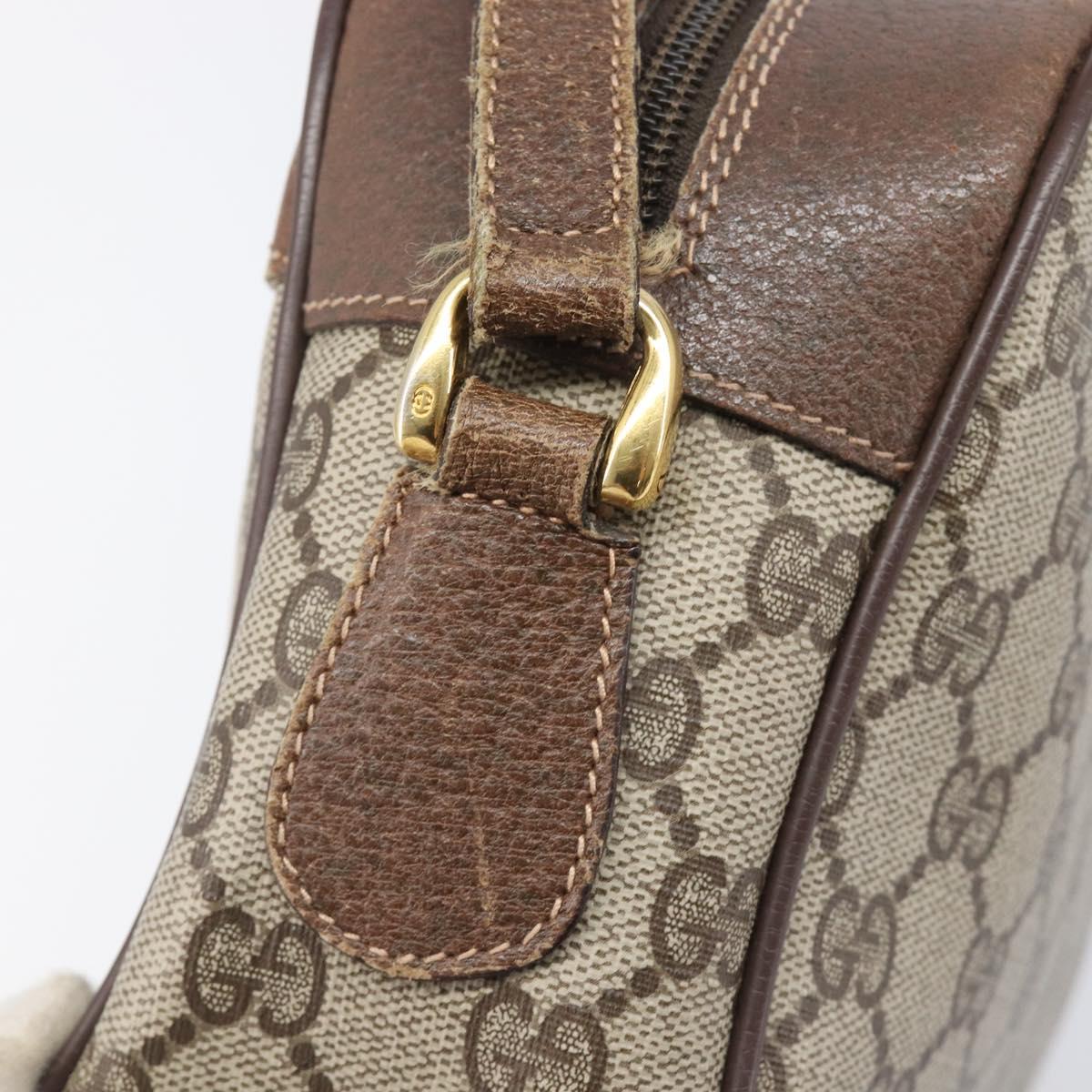 GUCCI GG Supreme Shoulder Bag PVC Beige Gold Auth 206766
