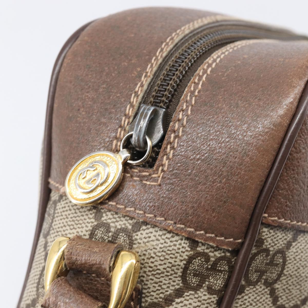 GUCCI GG Supreme Shoulder Bag PVC Beige Gold Auth 206766