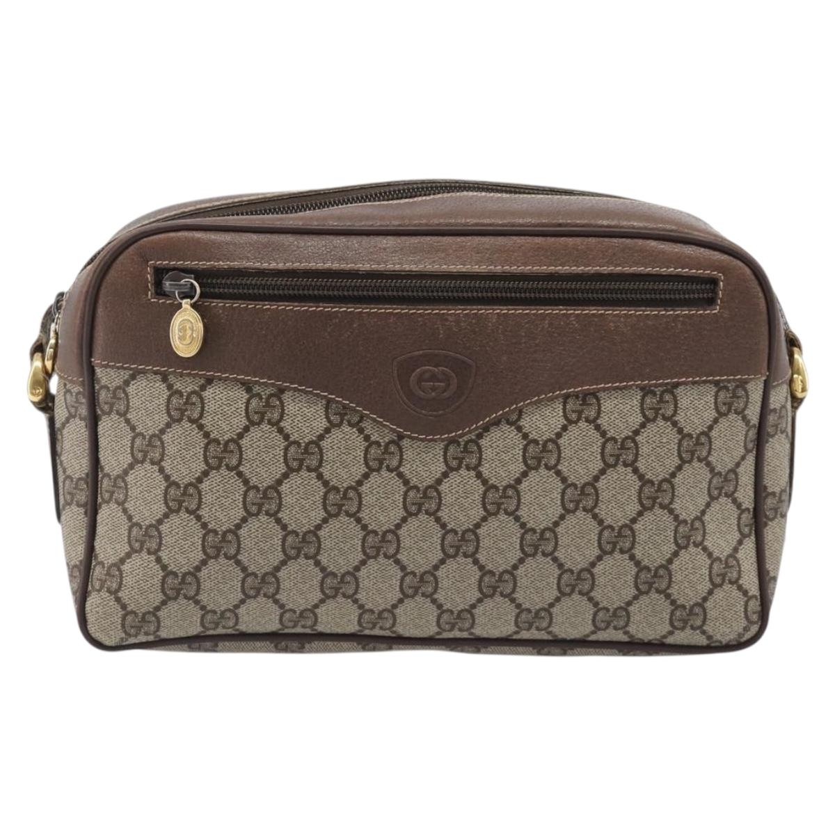 GUCCI GG Supreme Shoulder Bag PVC Beige Gold Auth 206766