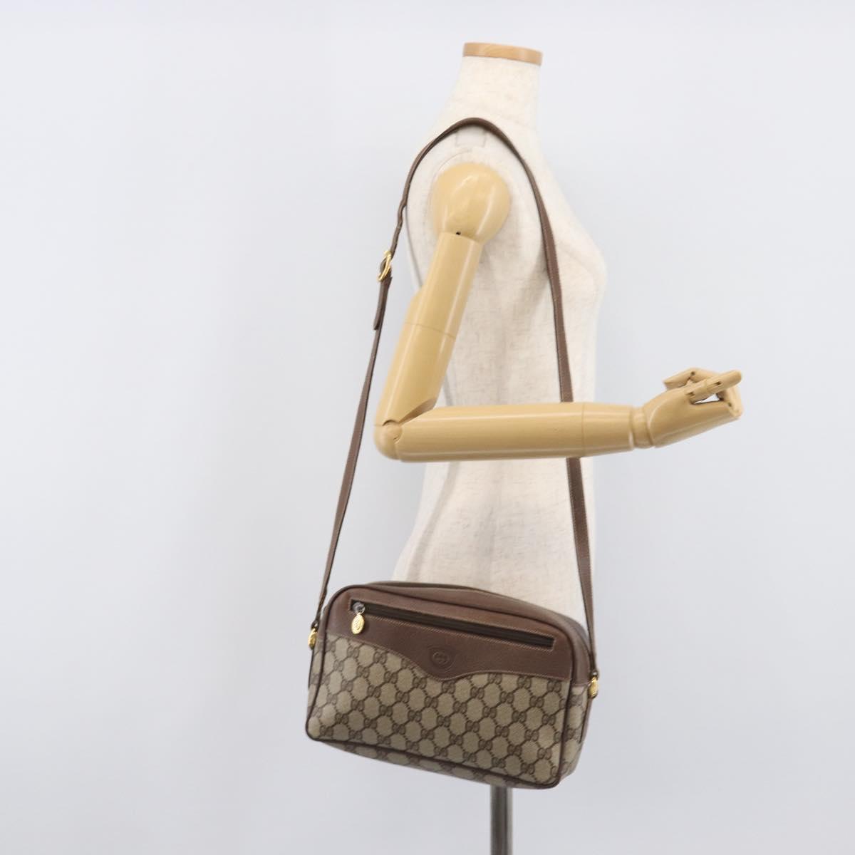 GUCCI GG Supreme Shoulder Bag PVC Beige Gold Auth 206766