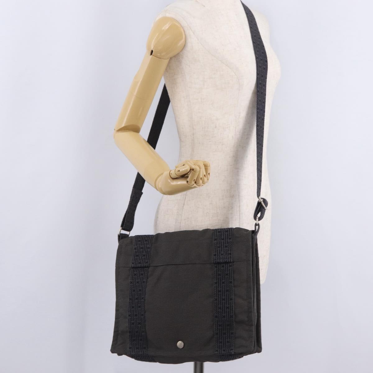 HERMES Her Line Bassus PM Shoulder Bag Canvas Gray Silver Auth 206771A