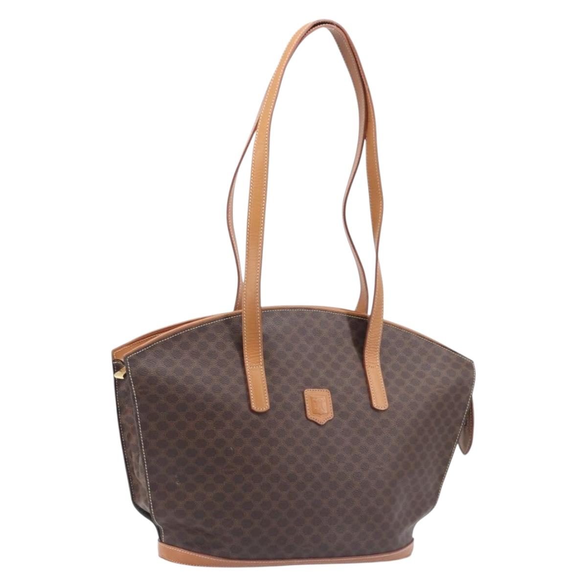 CELINE Macadam Canvas Tote Bag PVC Leather Brown Gold Auth 206774