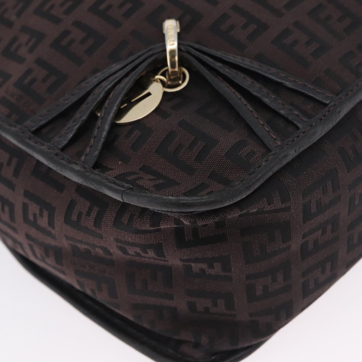 FENDI Zucchino Canvas Shoulder Bag Dark Brown Gold Auth 206775A