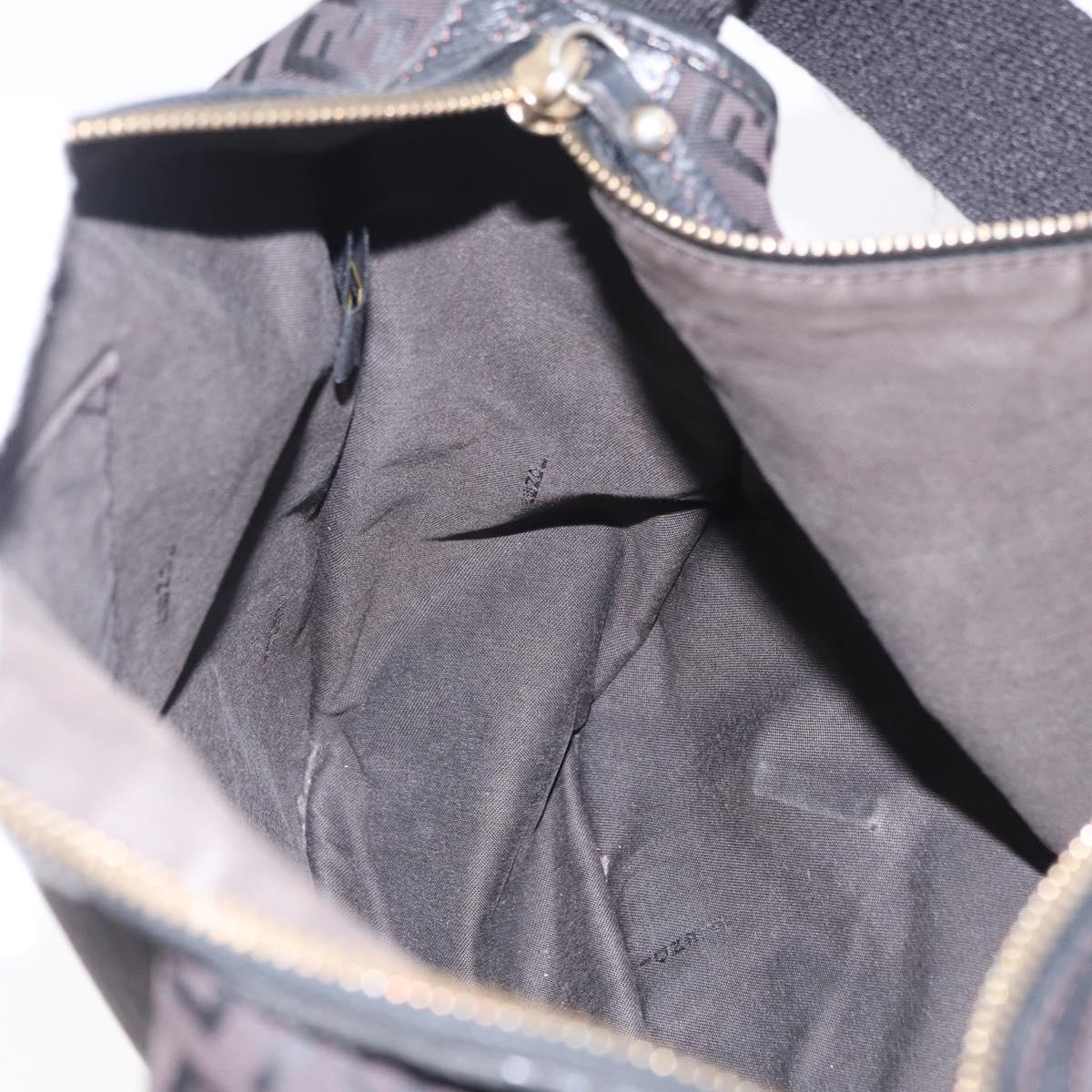 FENDI Zucchino Canvas Shoulder Bag Dark Brown Gold Auth 206775A