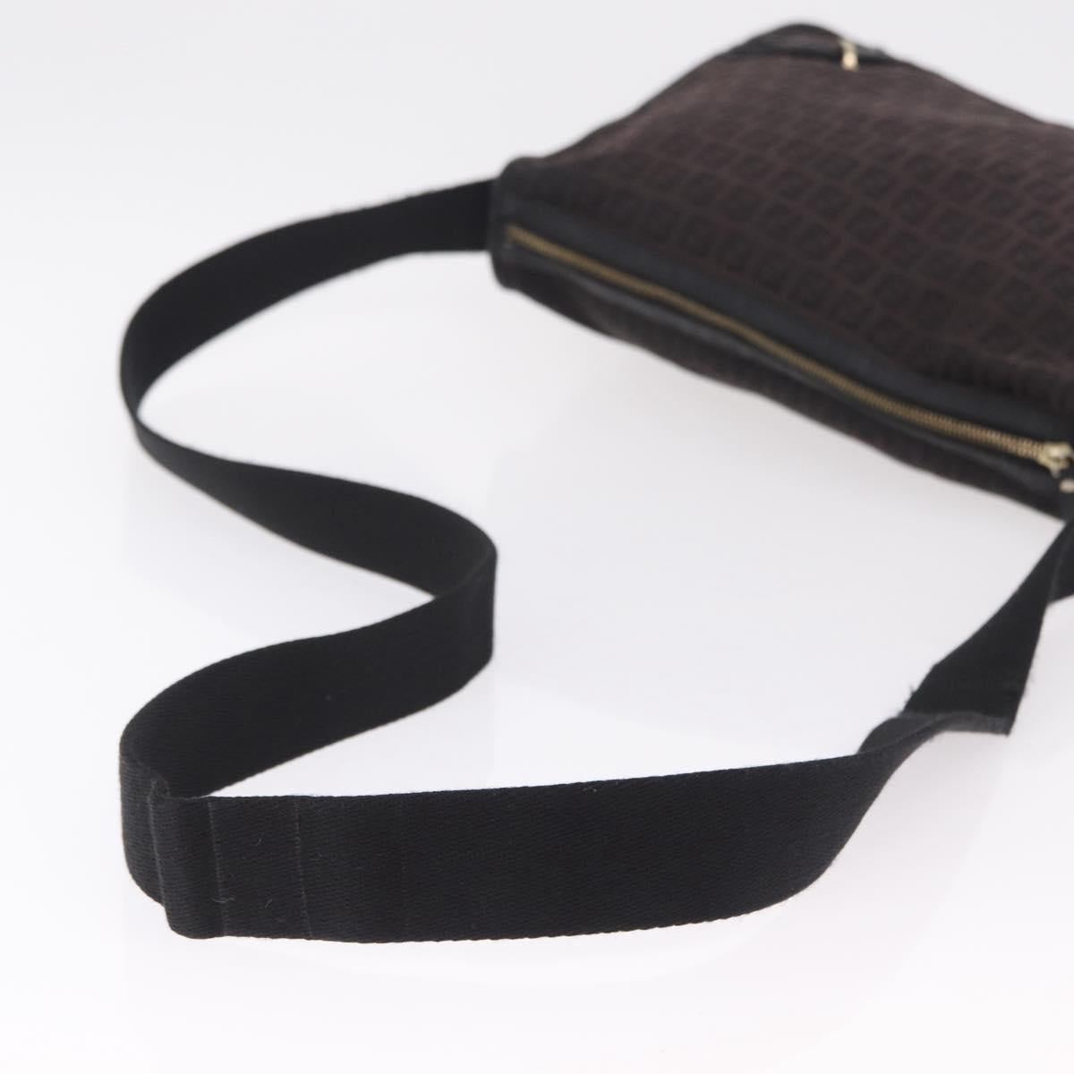 FENDI Zucchino Canvas Shoulder Bag Dark Brown Gold Auth 206775A