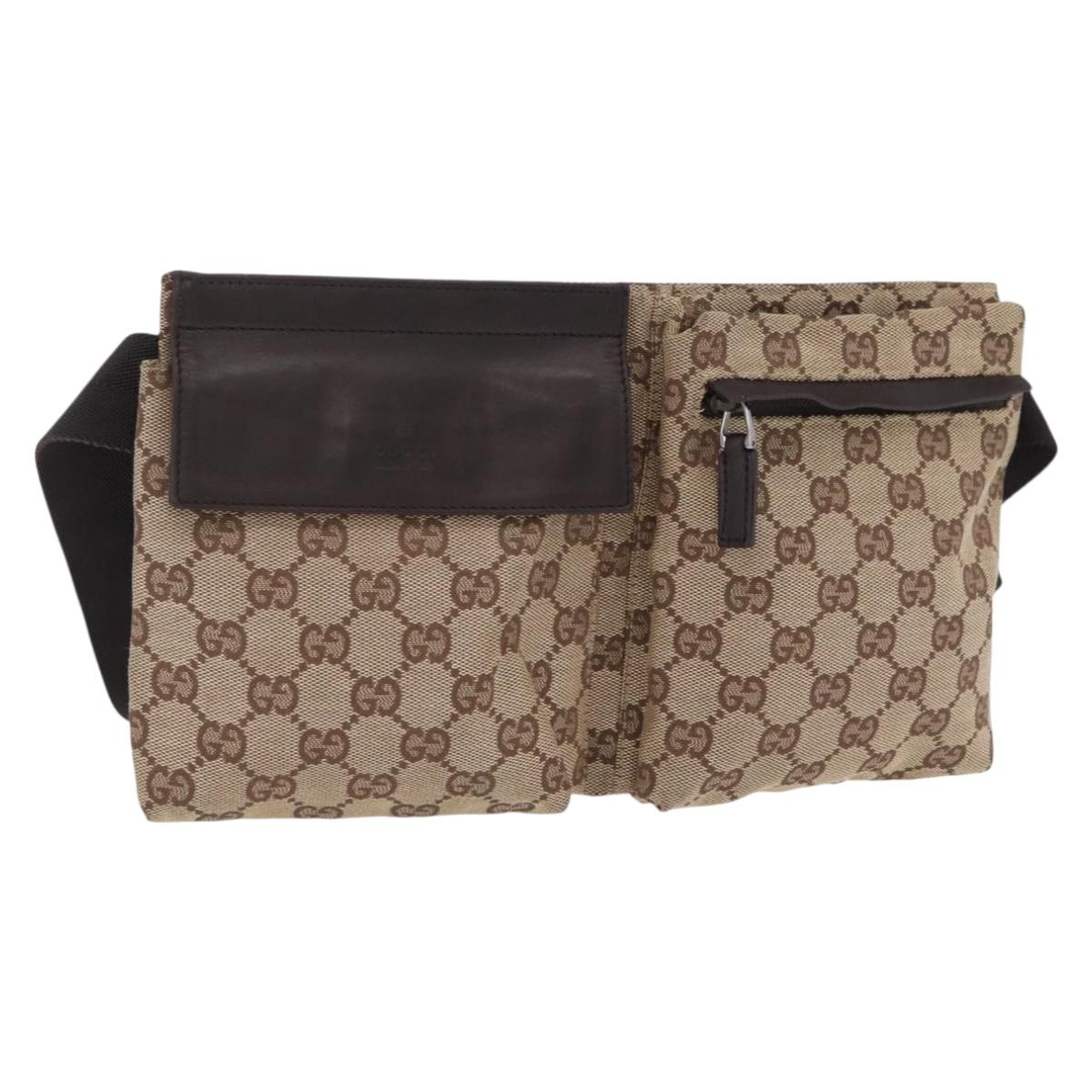 GUCCI GG Canvas Waist bag Beige Silver 28566 Auth 206776A