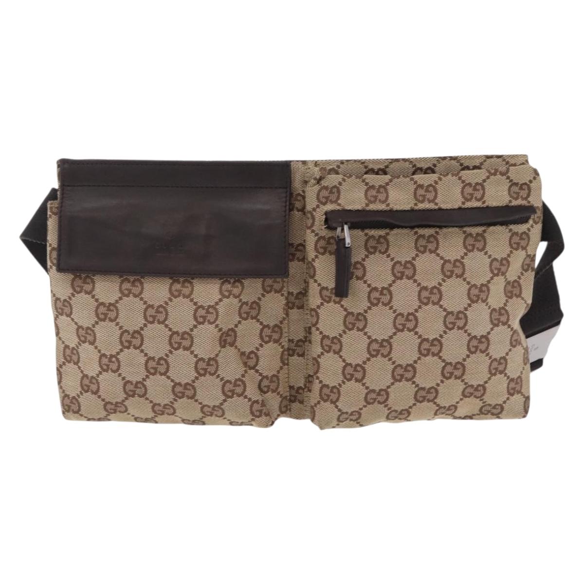 GUCCI GG Canvas Waist bag Beige Silver 28566 Auth 206776A