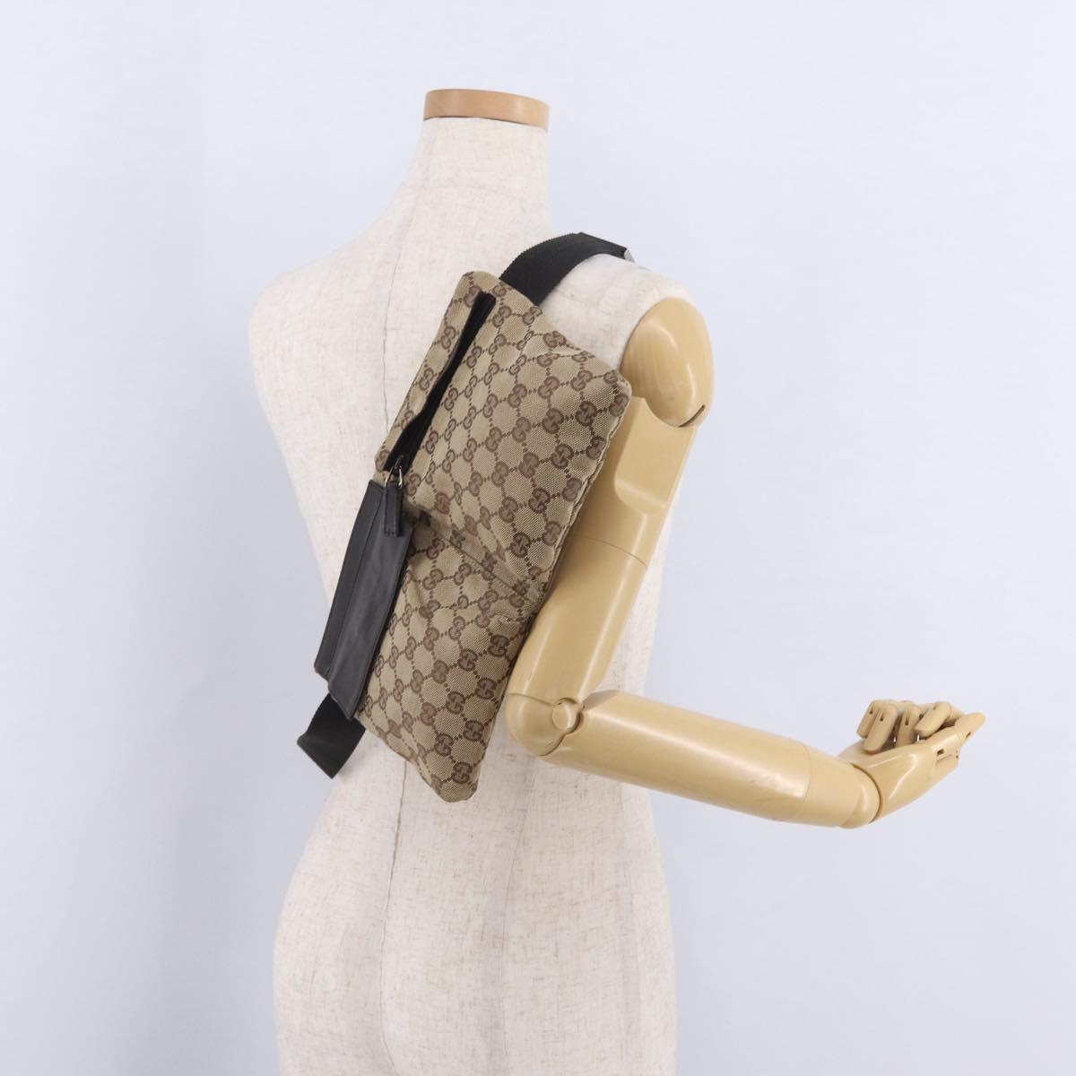 GUCCI GG Canvas Waist bag Beige Silver 28566 Auth 206776A