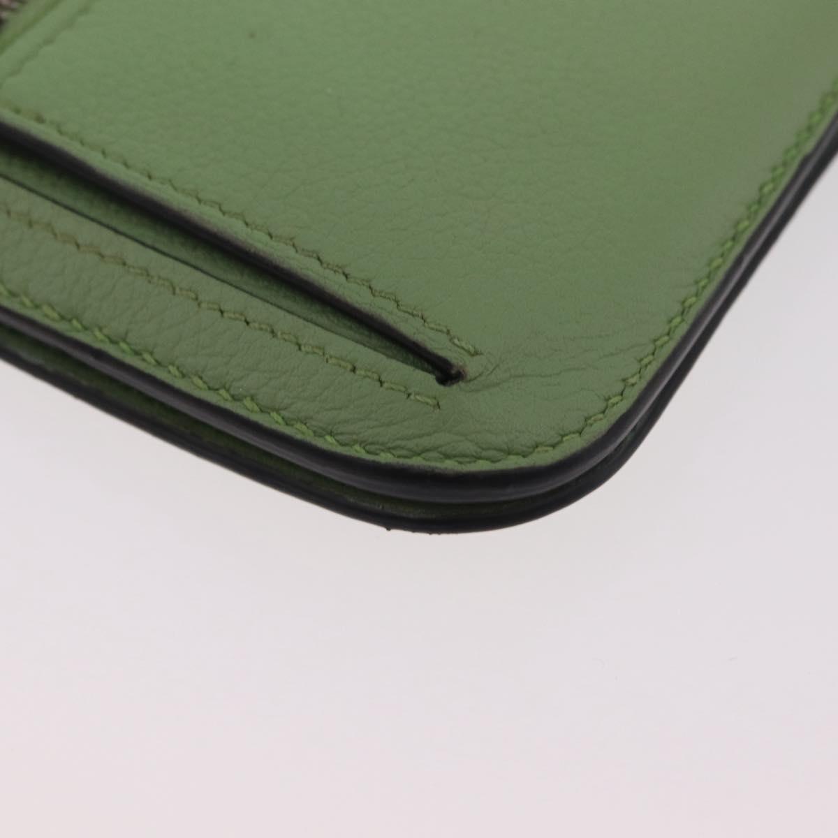 HERMES Dogon Long Wallet Leather Green Silver Auth 206778M