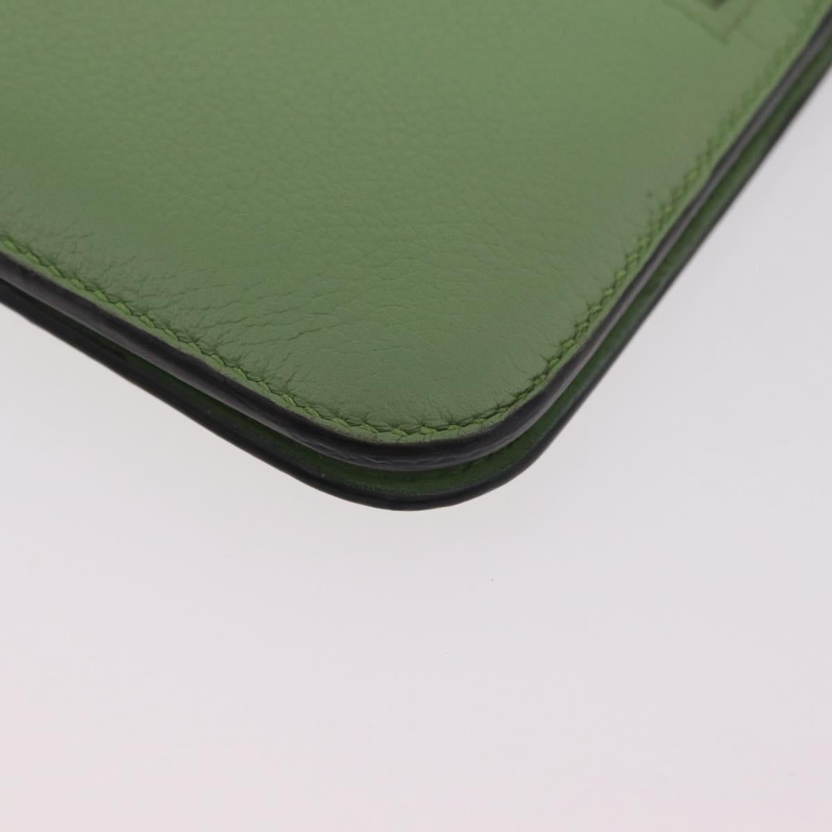 HERMES Dogon Long Wallet Leather Green Silver Auth 206778M