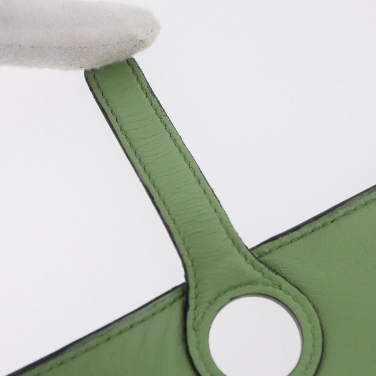 HERMES Dogon Long Wallet Leather Green Silver Auth 206778M