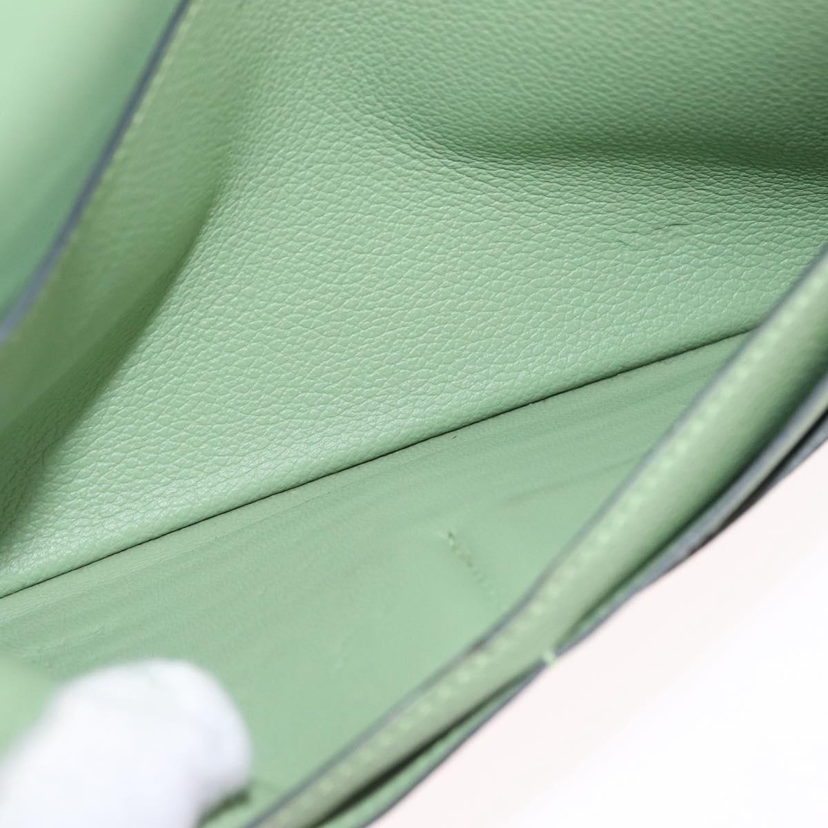 HERMES Dogon Long Wallet Leather Green Silver Auth 206778M