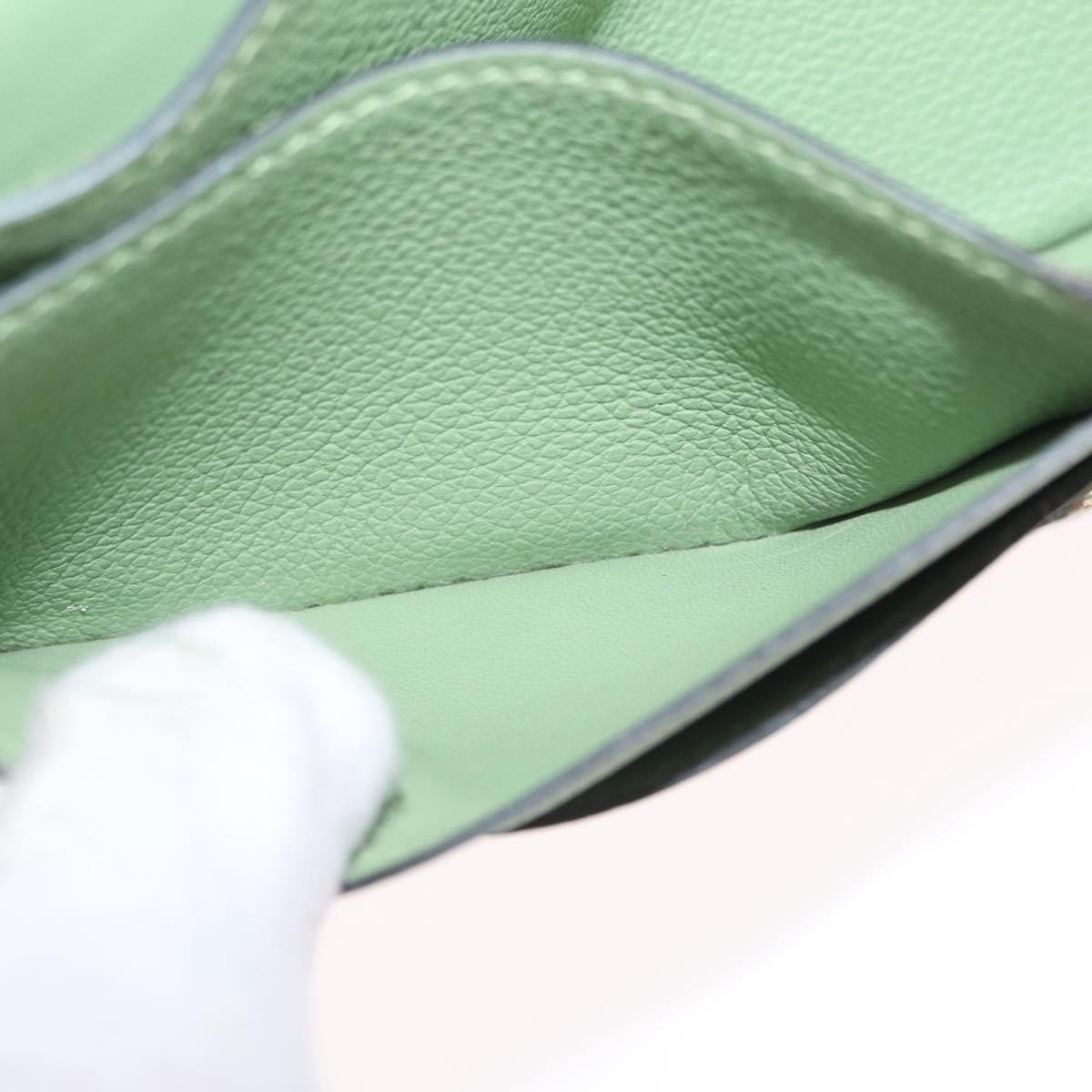 HERMES Dogon Long Wallet Leather Green Silver Auth 206778M