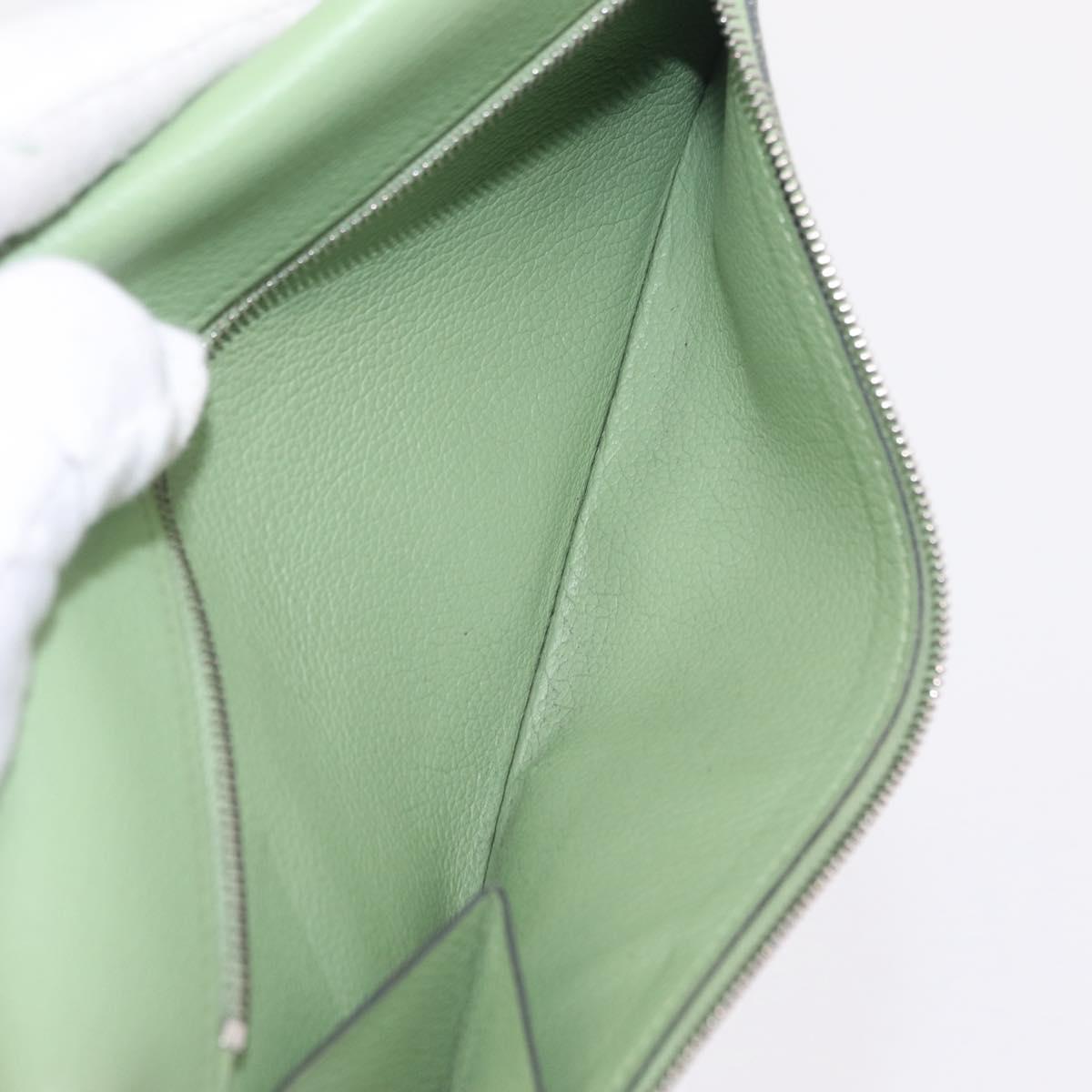 HERMES Dogon Long Wallet Leather Green Silver Auth 206778M