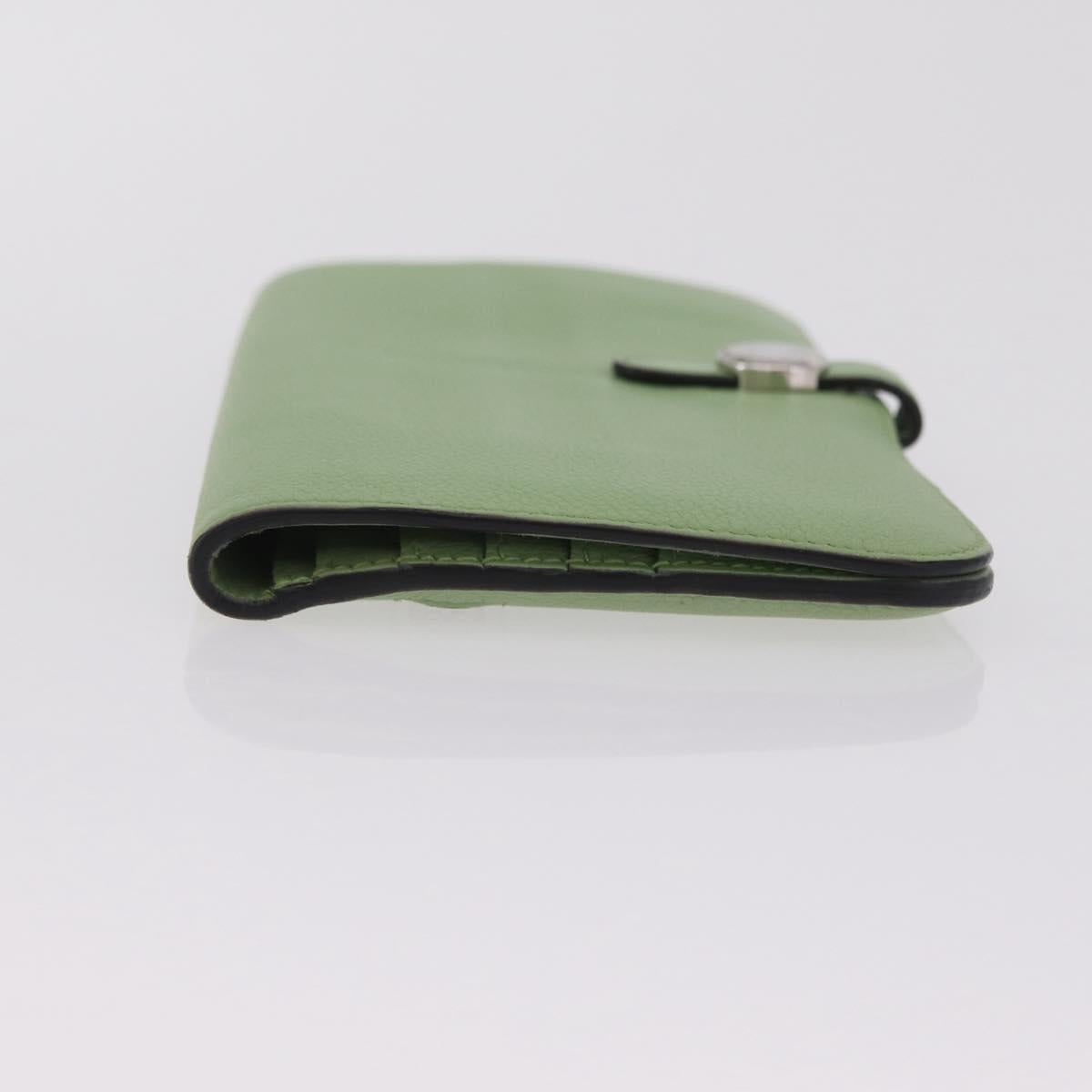 HERMES Dogon Long Wallet Leather Green Silver Auth 206778M