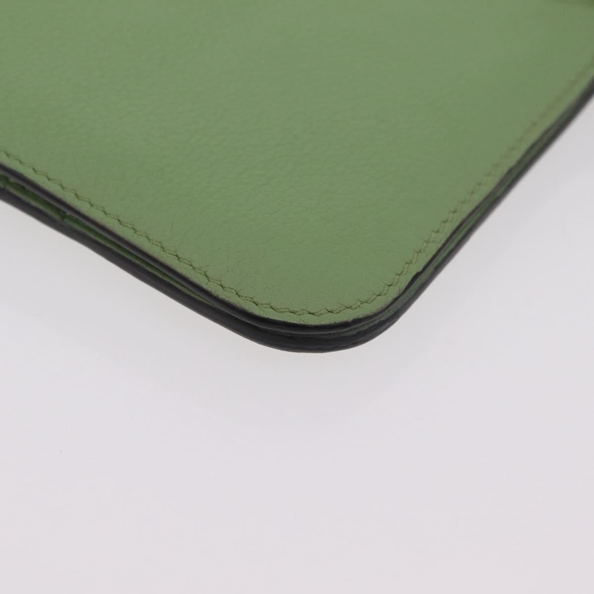 HERMES Dogon Long Wallet Leather Green Silver Auth 206778M