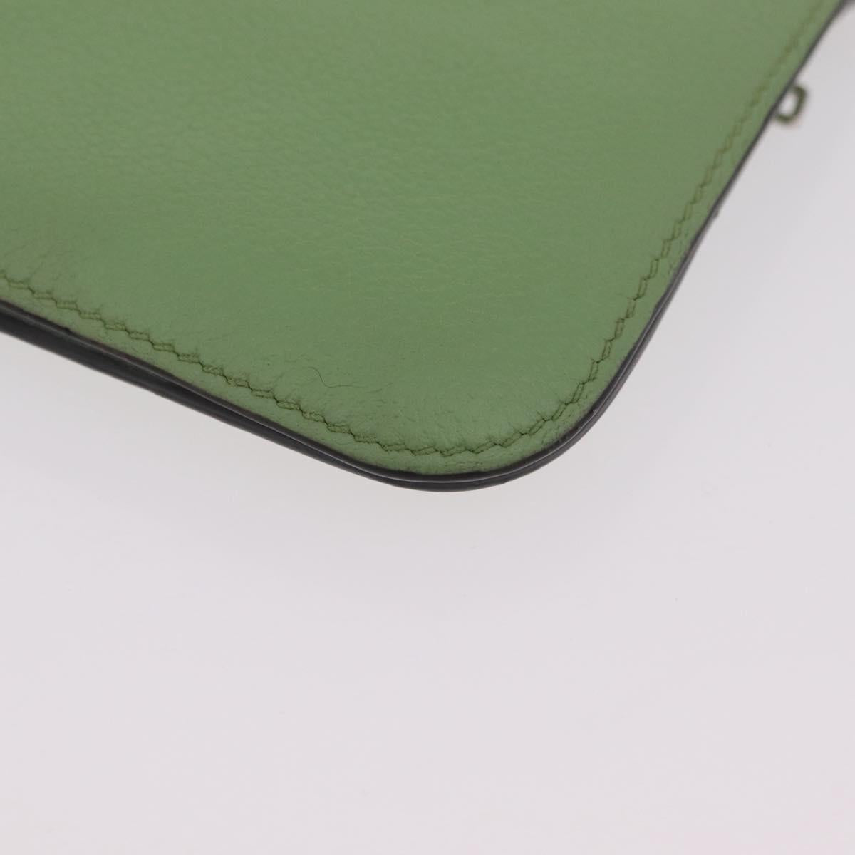 HERMES Dogon Long Wallet Leather Green Silver Auth 206778M