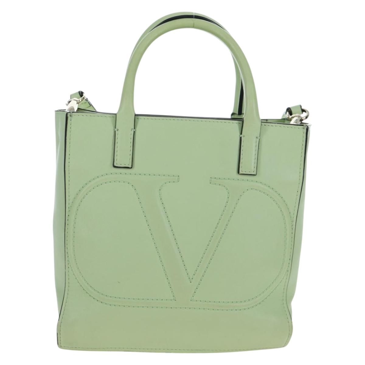 Valentino Hand Bag Leather 2way Green Gold Auth 206792A
