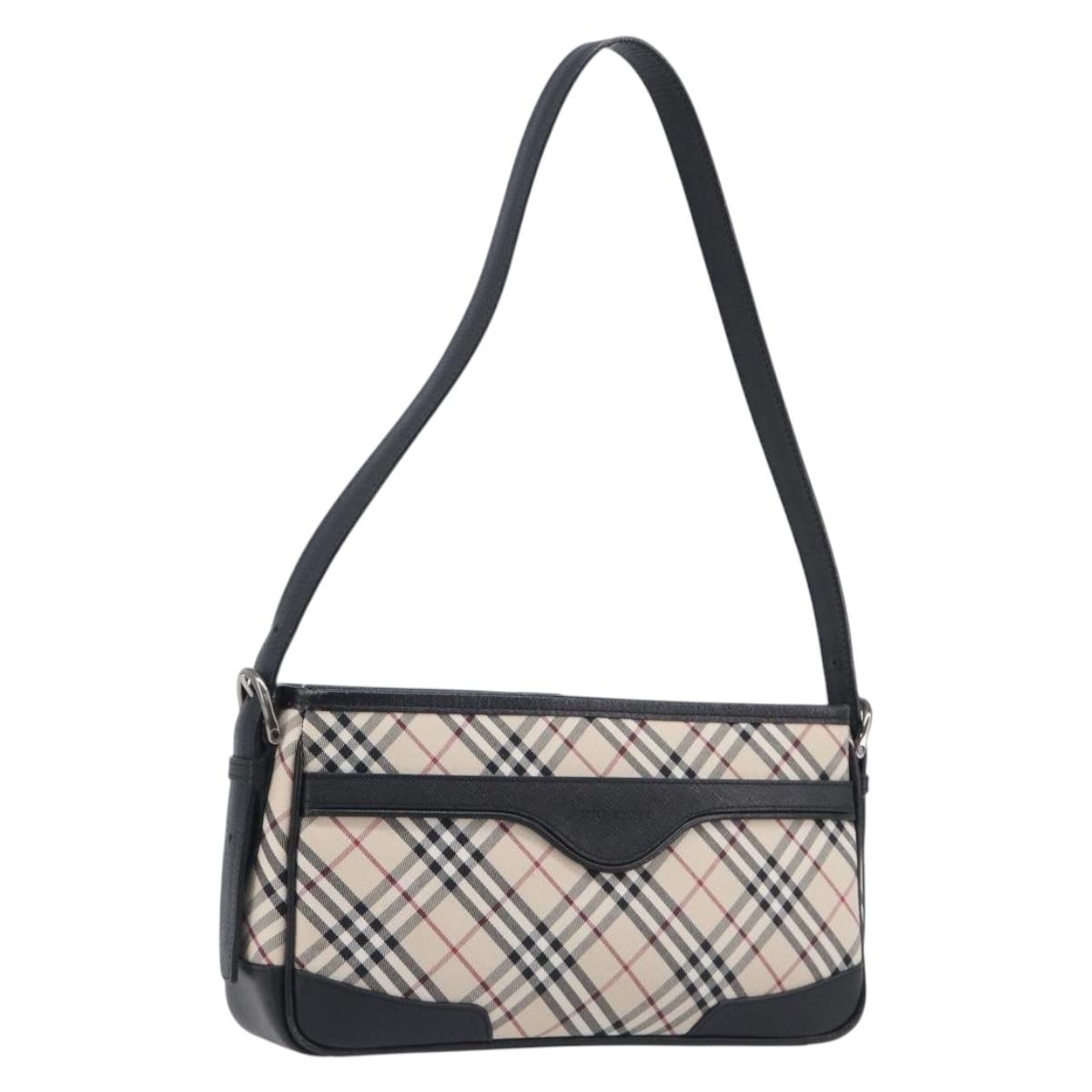 BURBERRY Nova Check Shoulder Bag Canvas Beige Silver Auth 206793V
