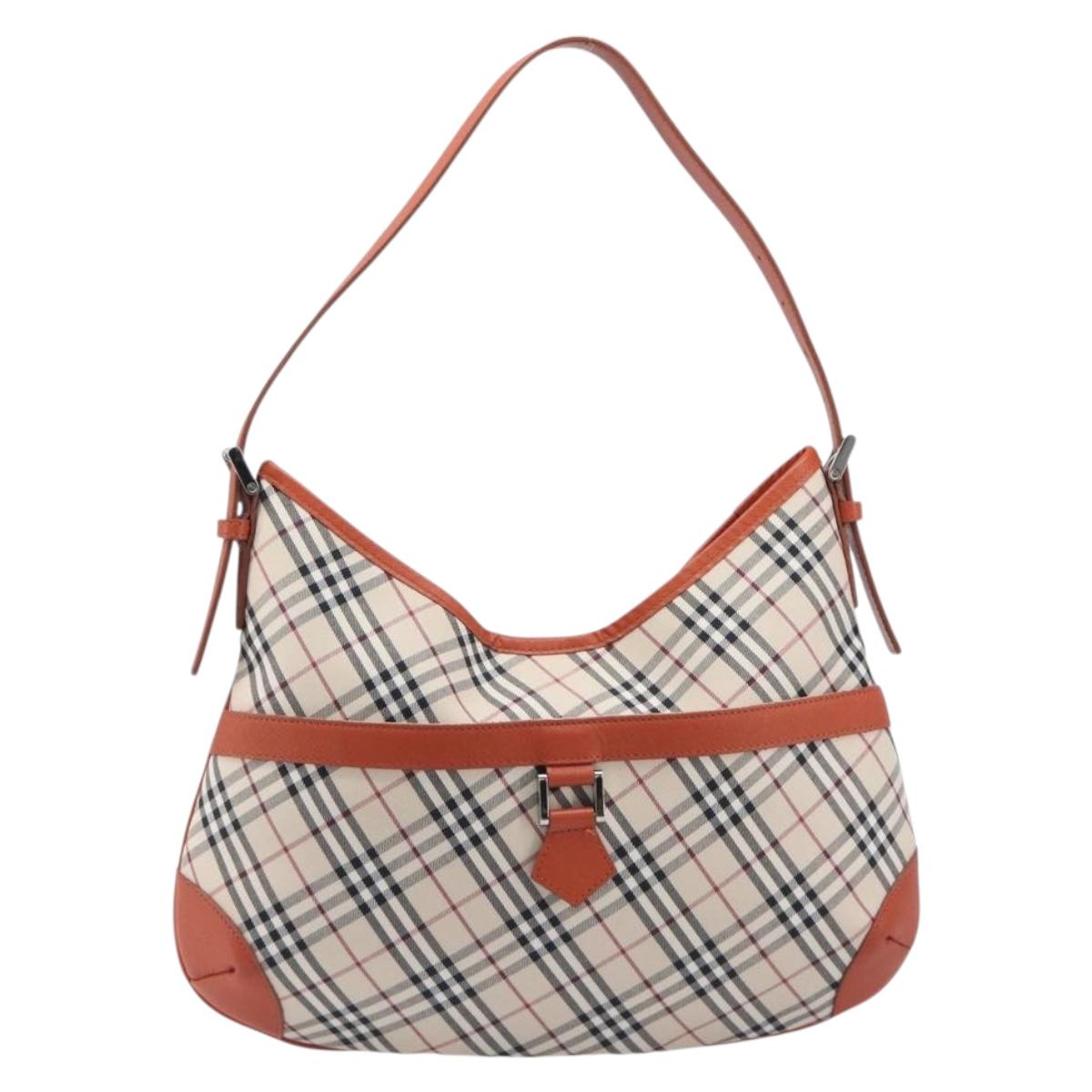 BURBERRY Nova Check Shoulder Bag Canvas Beige Silver Auth 206794V
