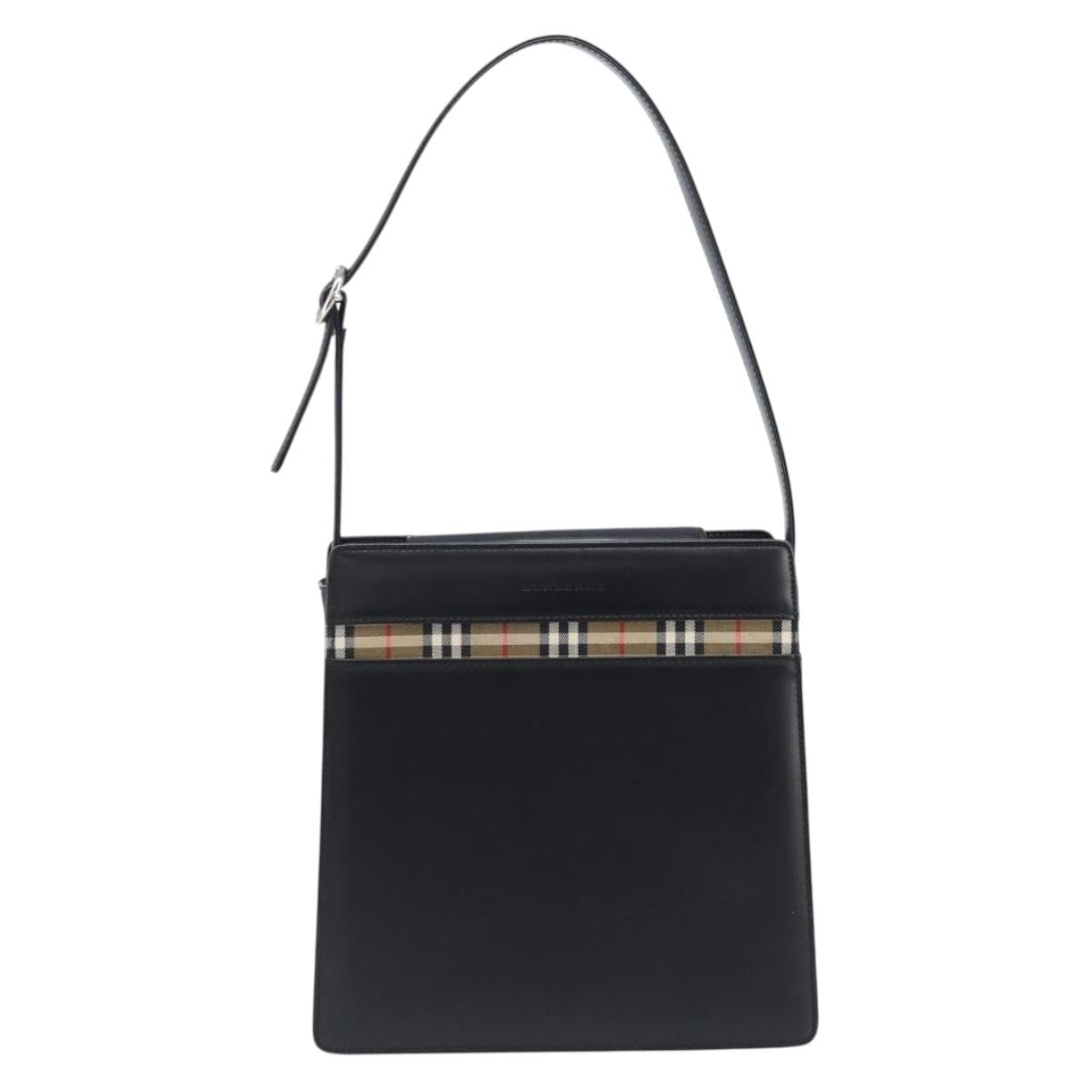 BURBERRY Shoulder Bag Leather Black Silver Auth 206797A