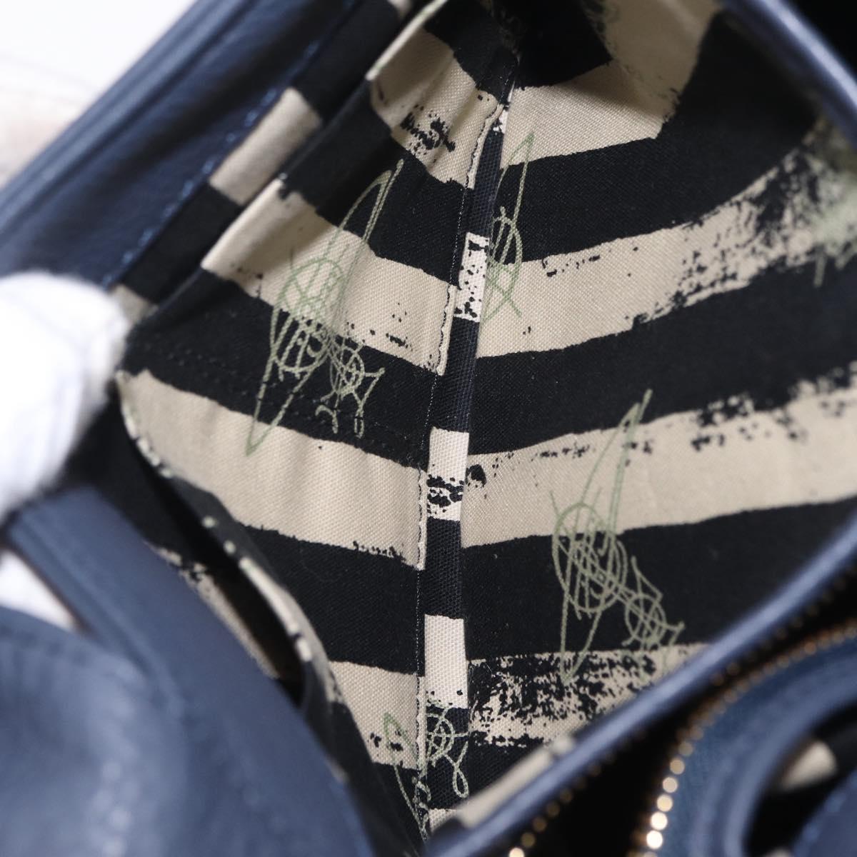 Vivienne Westwood Hand Bag Leather 2way Navy Gold Auth 206798A